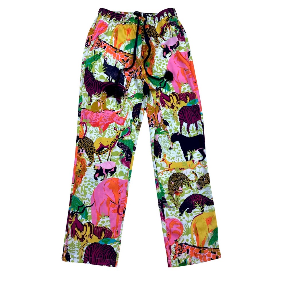 J.Crew Drapeyβ Wide Leg Ratti Safari Animal Print Pants SZ 2 Tassel Drawstring